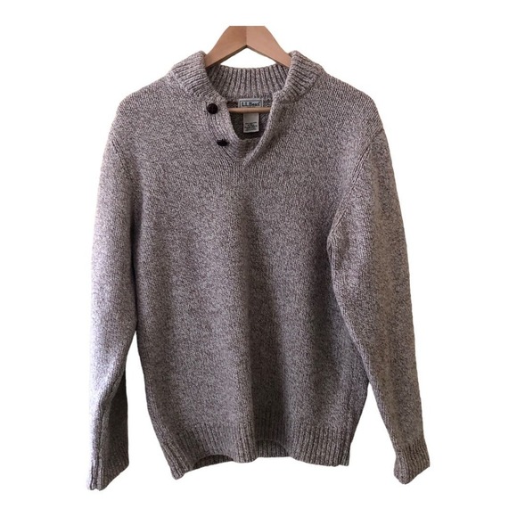 L.L.Bean Classic Ragg Wool Sweater Henley Long Sleeve Natural Men's M Tall - Picture 3 of 7